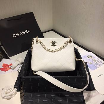 Chanel Button Up Calfskin & Grosgrain Small Hobo Handbag White | A57573 