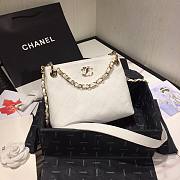 Chanel Button Up Calfskin & Grosgrain Small Hobo Handbag White | A57573  - 2