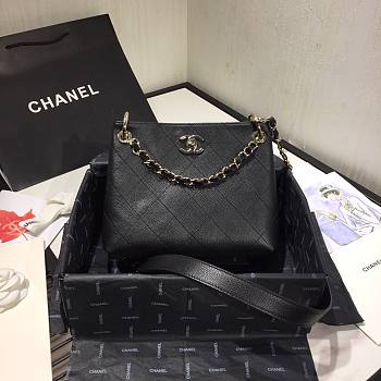 Chanel Button Up Calfskin & Grosgrain Small Hobo Handbag Black | A57573