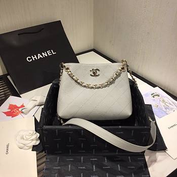 Chanel Button Up Calfskin & Grosgrain Small Hobo Handbag Gray | A57573