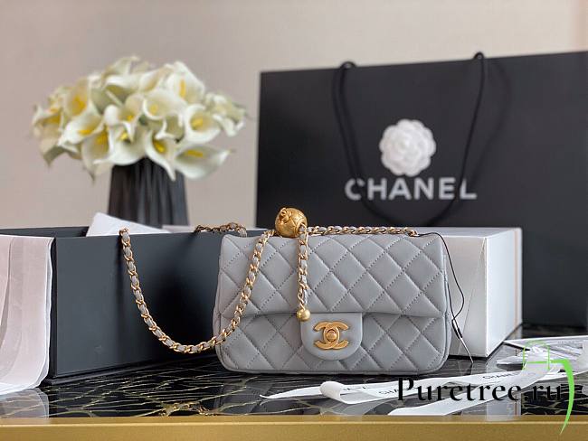 Chanel Lambskin & Gold-Tone Small Metal Flap Bag Gray | AS1787 - 1
