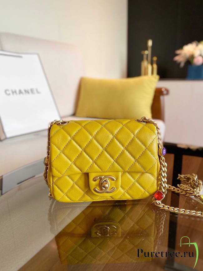 Chanel Lambskin Resin Stones Chain Mini Flap Bag Yellow | AS2379 - 1