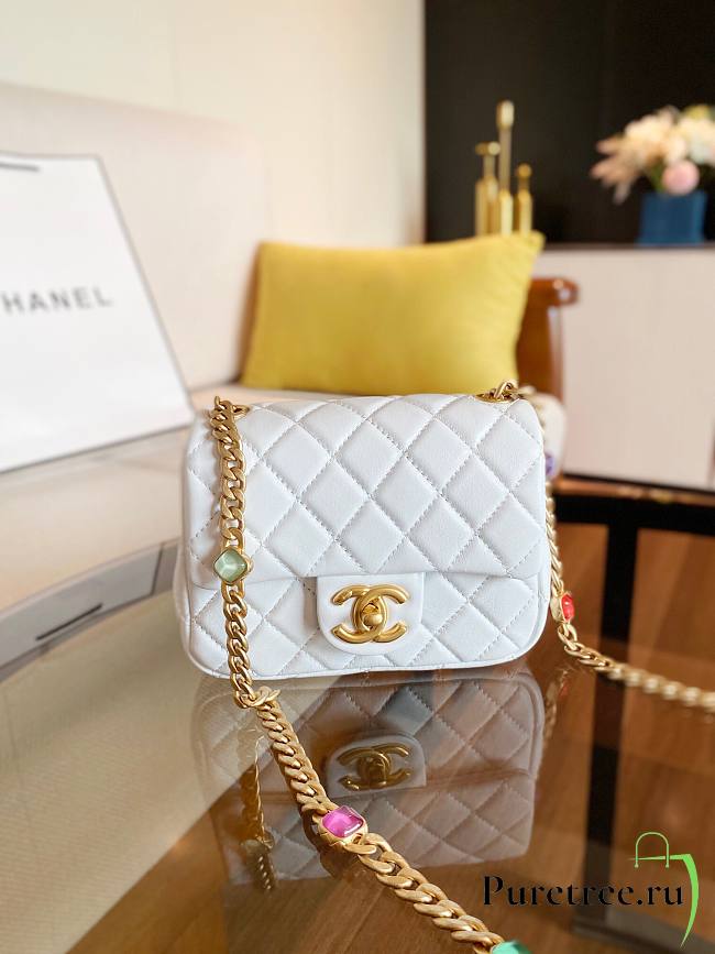 Chanel Lambskin Resin Stones Chain Mini Flap Bag White | AS2379 - 1