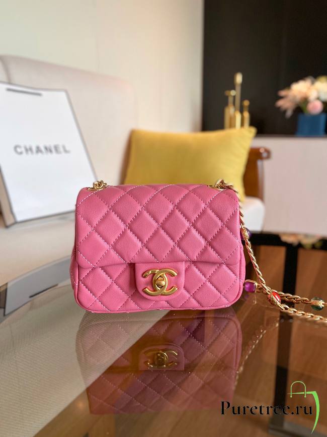 Chanel Lambskin Resin Stones Chain Mini Flap Bag Pink | AS2379 - 1