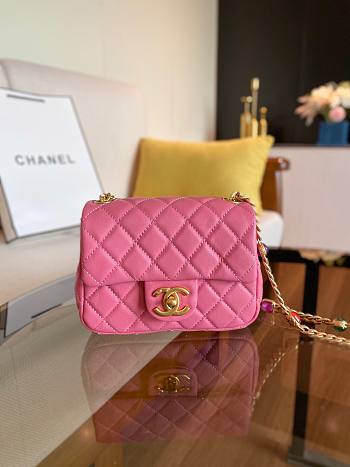 Chanel Lambskin Resin Stones Chain Mini Flap Bag Pink | AS2379