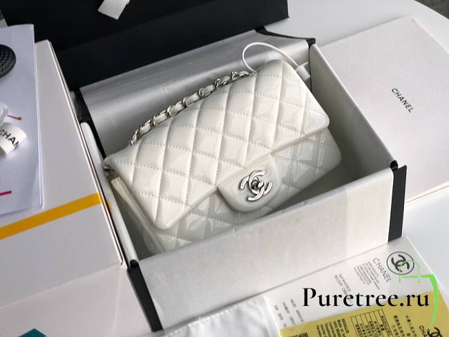 Chanel Quilted Patent Leather Small 20cm Flap Bag White - 1