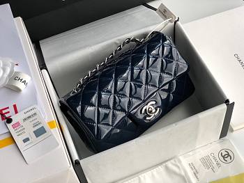 Chanel Quilted Patent Leather Small Flap Bag Blue/Metal 20cm