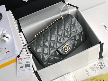 Chanel Quilted Patent Leather Small Flap Bag Gray/ Gold 20cm