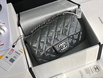 Chanel Quilted Patent Leather Small Flap Bag Gray/ Metal 20cm