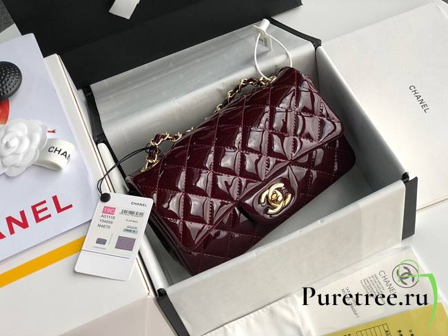 Chanel Quilted Patent Leather Small Flap Bag Deep Red / Gold 20cm - 1