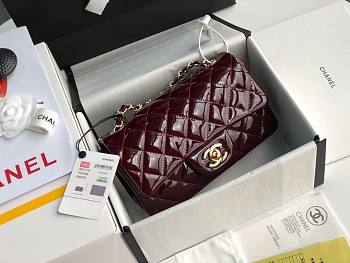 Chanel Quilted Patent Leather Small Flap Bag Deep Red / Gold 20cm
