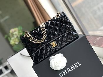 Chanel Quilted Patent Leather Double Flap Bag Black / Gold 25 cm