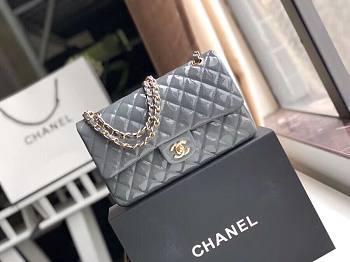 Chanel Quilted Patent Leather Double Flap Bag Gray / Gold 25 cm