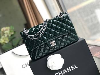 Chanel Quilted Patent Leather Double Flap Bag Green / Metal 25 cm