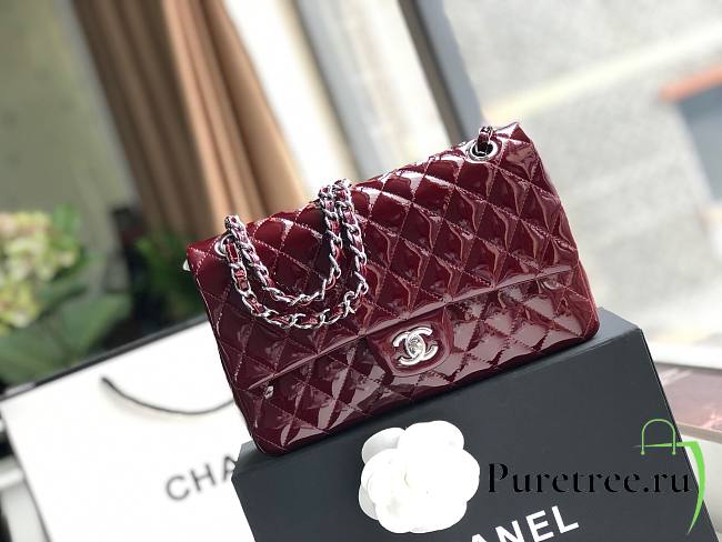 Chanel Quilted Patent Leather Double Flap Bag Medium Red / Metal 25 cm - 1