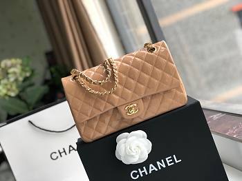 Chanel Quilted Patent Leather Double Flap Bag Beige / Gold 25 cm