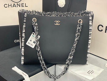 Chanel Leather Tweed Charm Shopping Bag Black 2021