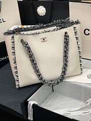 Chanel Leather Tweed Charm Shopping Bag White 2021 - 6