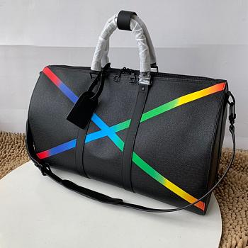 Louis Vuitton Keepall Bandouliere 50 Black Taiga Rainbow | M30345