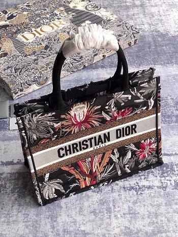 DIOR Book Tote Black Flower Embroidery 36cm