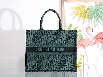 DIOR Book Tote Green Dior Oblique Embroidery 41cm
