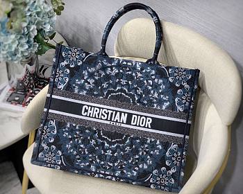 Dior book tote blue storm embroided 41cm