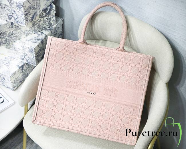 DIOR Book Tote Pink Cannage Embroidery 41cm - 1
