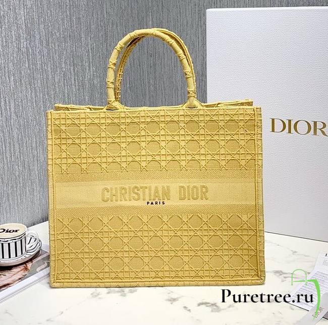 DIOR Book Tote Yellow Cannage Embroidery 41cm - 1