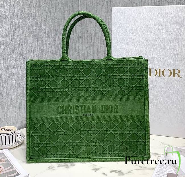 DIOR Book Tote Green Cannage Embroidery 41cm - 1