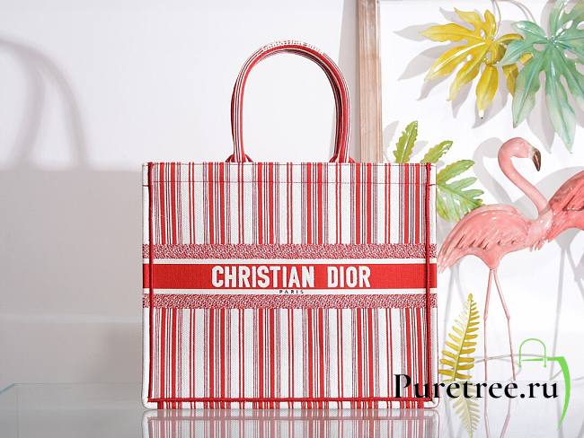 DIOR Book Tote Red Check'n'Dior Embroidery 41cm - 1