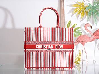 DIOR Book Tote Red Check'n'Dior Embroidery 41cm