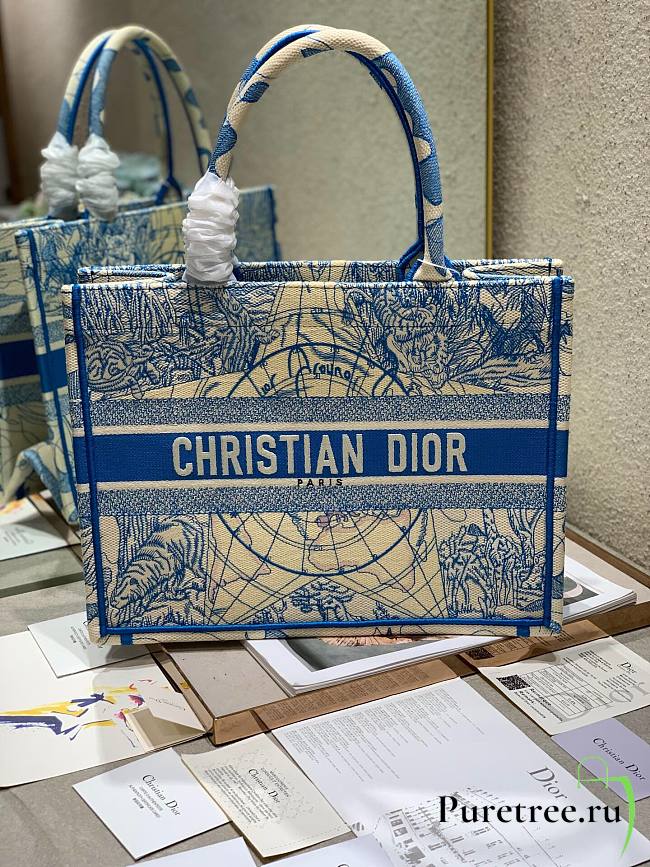 DIOR Book Tote Blue Dior Around the World Embroidery 36cm - 1