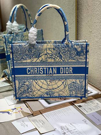 DIOR Book Tote Blue Dior Around the World Embroidery 36cm