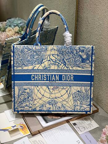 DIOR Book Tote Blue Dior Around the World Embroidery 41 cm