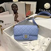 Chanel Quilted Grained Calfskin Flap Bag with Belt Strap Blue | AS2273  - 5