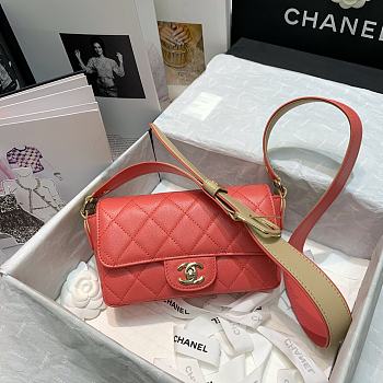 Chanel Quilted Grained Calfskin Flap Bag with Belt Strap Orange | AS2273