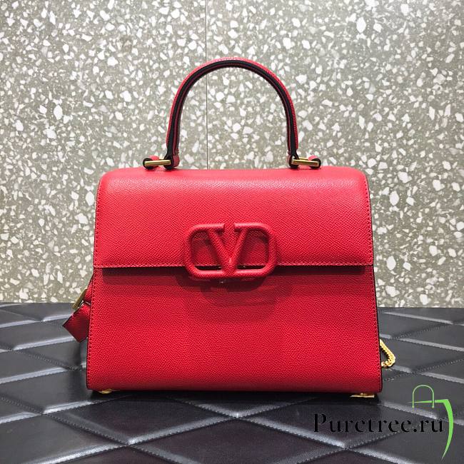 Valentino Medium Vsling Grainy Cafskin Handbag Red | 2828 - 1