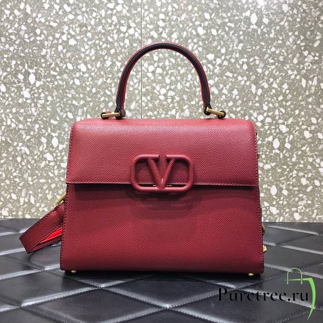 Valentino Medium Vsling Grainy Cafskin Handbag Deep Red | 2828 - 1