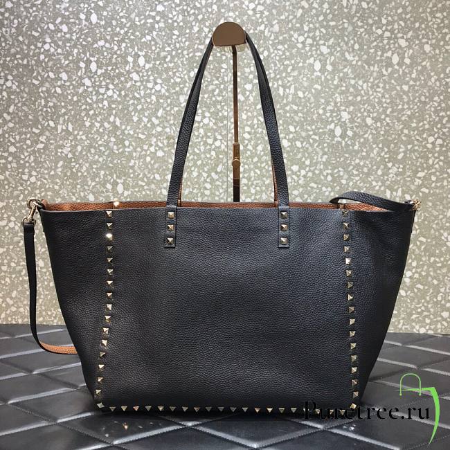 Valentino Grain Calfskin Leather Rockstud Reversible Tote Shopping Bag in Brown 33cm - 1