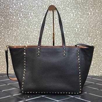 Valentino Grain Calfskin Leather Rockstud Reversible Tote Shopping Bag in Brown 33cm