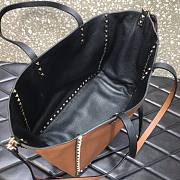 Valentino Grain Calfskin Leather Rockstud Reversible Tote Shopping Bag in Brown 33cm - 3