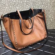 Valentino Grain Calfskin Leather Rockstud Reversible Tote Shopping Bag in Brown 33cm - 5