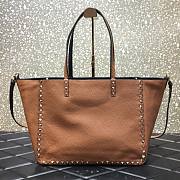 Valentino Grain Calfskin Leather Rockstud Reversible Tote Shopping Bag in Brown 33cm - 6