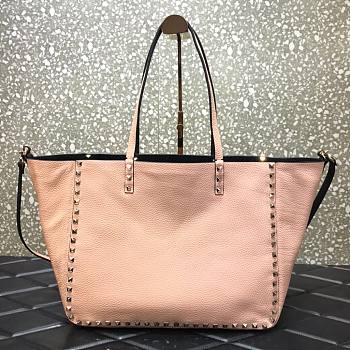 Valentino Grain Calfskin Leather Rockstud Reversible Tote Shopping Bag in Pink 33cm