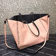 Valentino Grain Calfskin Leather Rockstud Reversible Tote Shopping Bag in Pink 33cm - 2