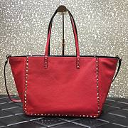 Valentino Grain Calfskin Leather Rockstud Reversible Tote Shopping Bag in Red 33cm - 1