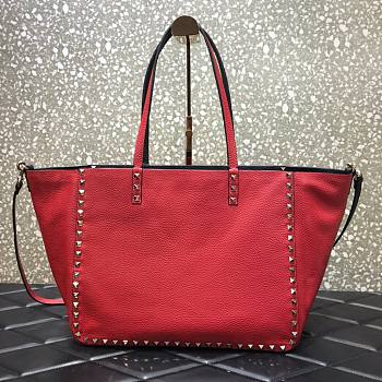 Valentino Grain Calfskin Leather Rockstud Reversible Tote Shopping Bag in Red 33cm
