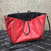 Valentino Grain Calfskin Leather Rockstud Reversible Tote Shopping Bag in Red 33cm - 3