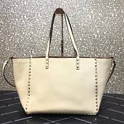 Valentino Grain Calfskin Leather Rockstud Reversible Tote Shopping Bag in White 33cm - 1