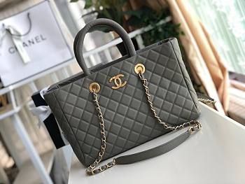 Chanel Quilted Grained Calfskin Small Shopping Bag Light Gray 30